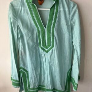 Tory Burch Green and Light Blue Linen Tunic Top